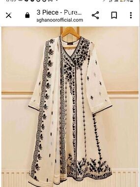 Embroidered White & Black A-Line Kurta